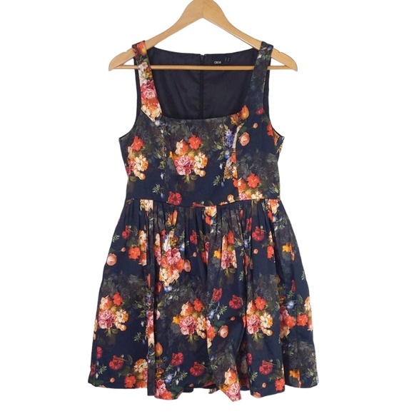 ASOS Black Floral Fit and Flare Summer Sleeveless Mini Dress - Picture 7 of 11